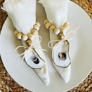 Two Handmade Oyster Shell Napkin Ring, Wine Trinket, Wine Decor, Home Decor.